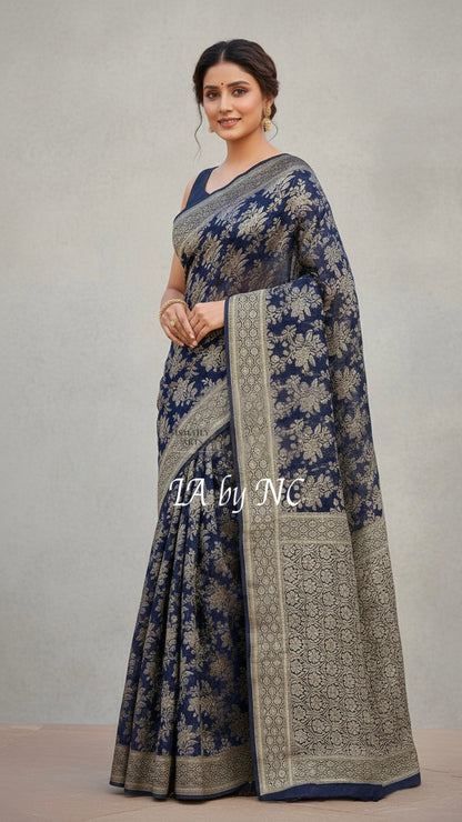 Black Banarasi Pure Khaddi Georgette Saree