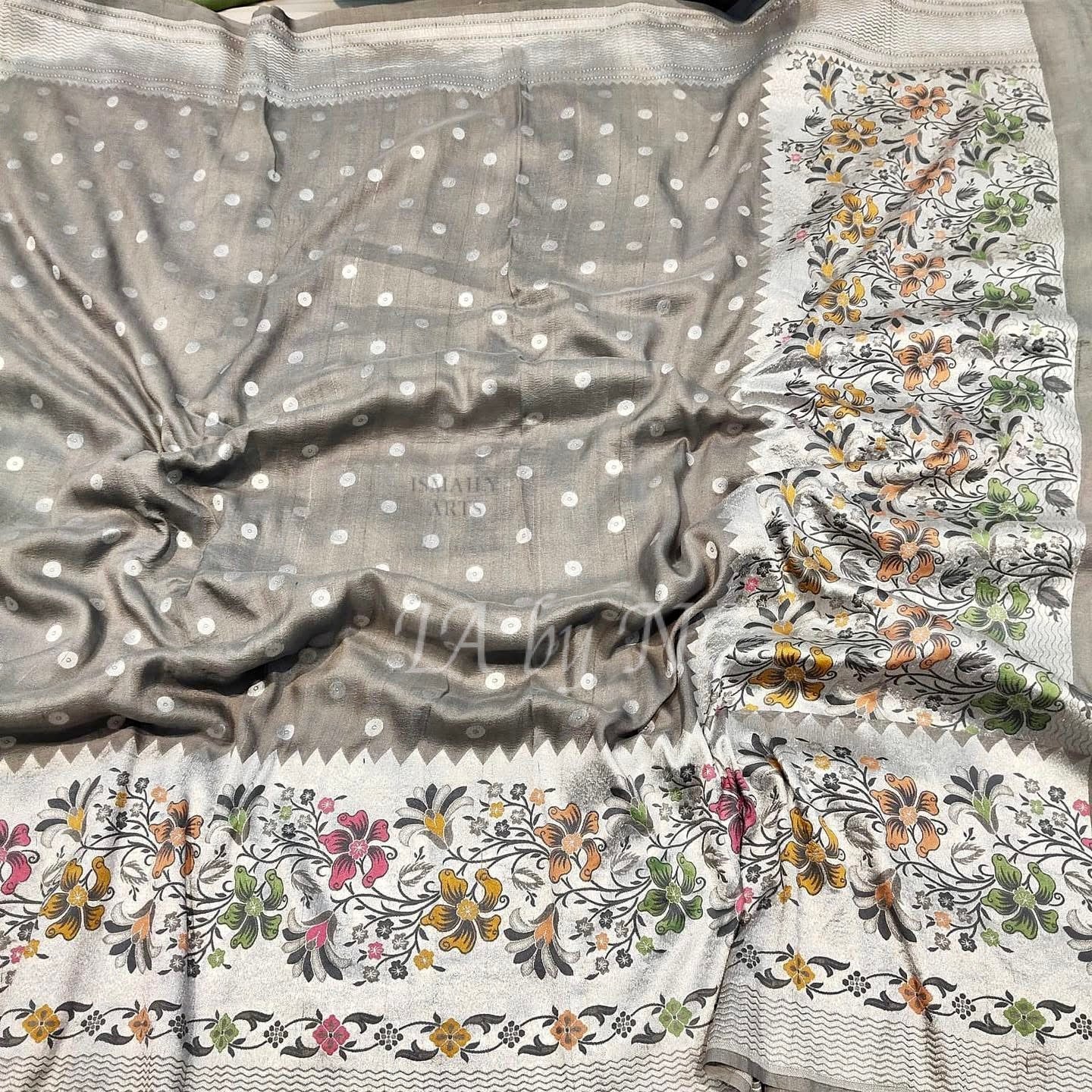Stone Banarasi Pure Khaddi Tussar  Georgette Paithani Saree