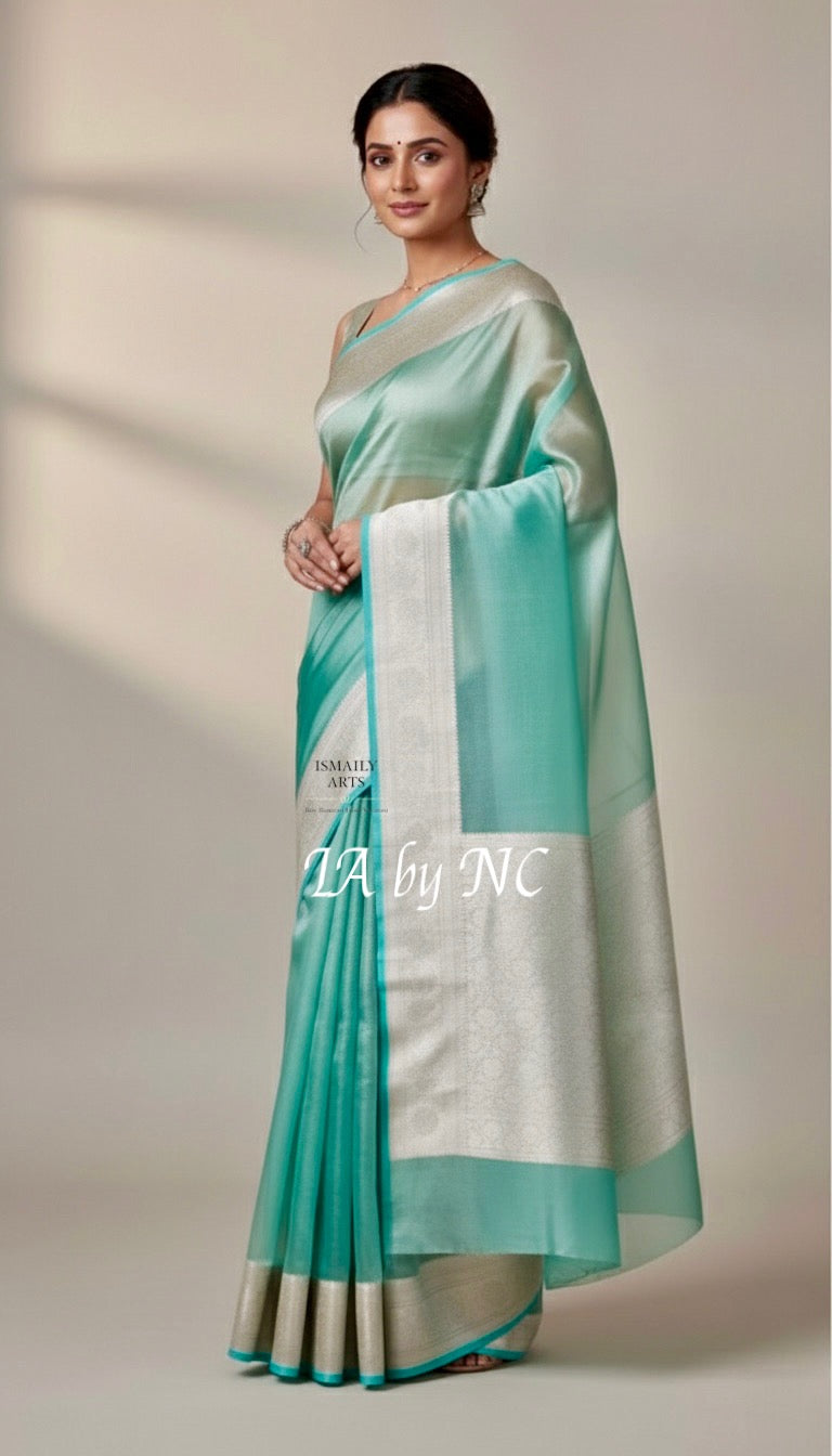 Turquoise Banarasi Pure Tissue Silk Saree