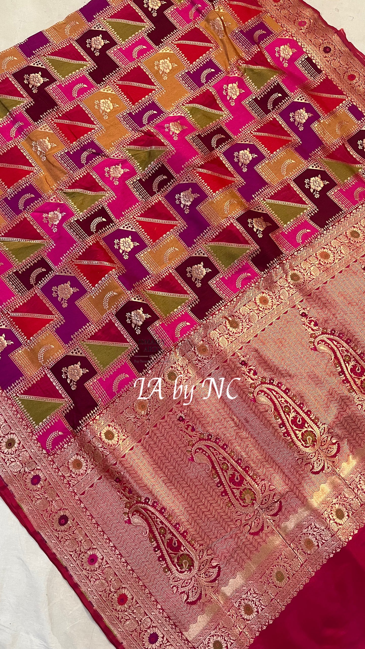 Mulberry Banarasi Pure Katan Silk Tilfi Meenakari Rangkat Saree