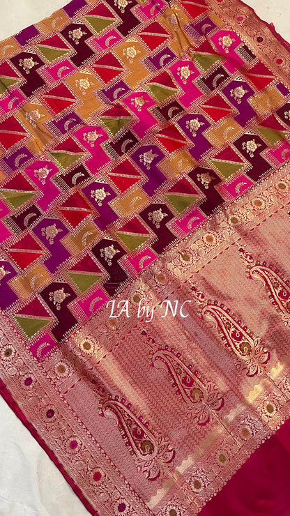 Mulberry Banarasi Pure Katan Silk Tilfi Meenakari Rangkat Saree