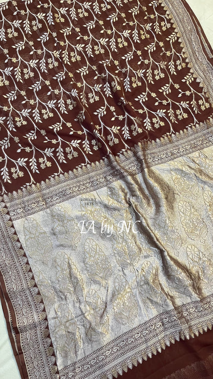 Walnut Banarasi Pure Khaddi Georgette Saree