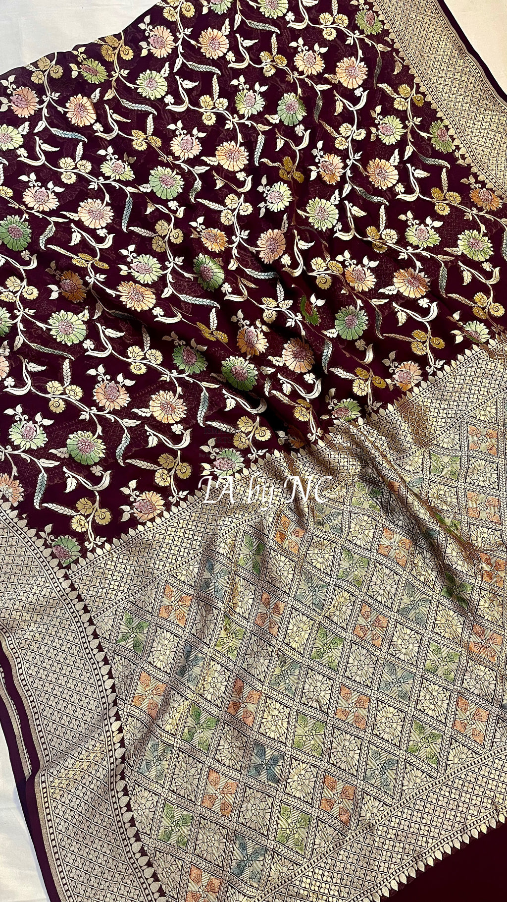 Mahogany Banarasi Pure Khaddi Georgette Saree