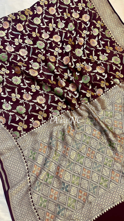 Mahogany Banarasi Pure Khaddi Georgette Saree