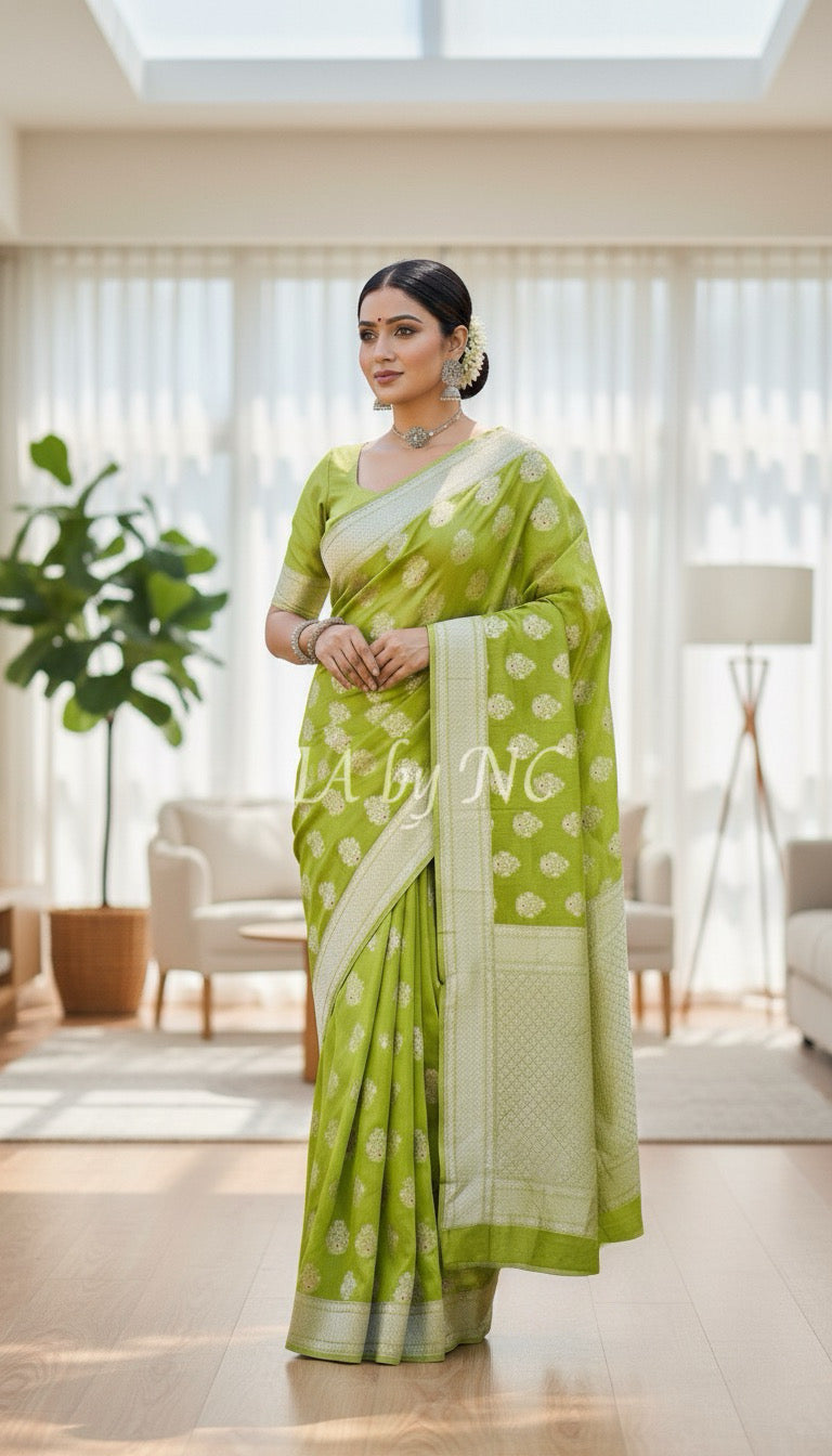 Moss Banarasi Pure Khaddi Georgette Saree