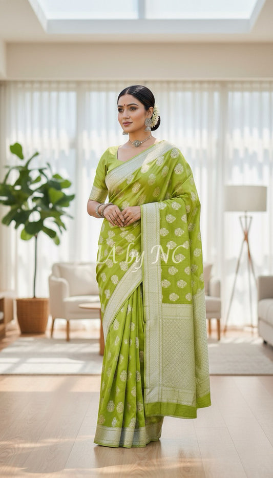 Moss Banarasi Pure Khaddi Georgette Saree