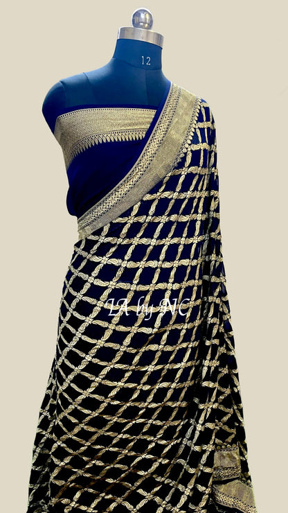 Black Banarasi Pure Khaddi Georgette Saree