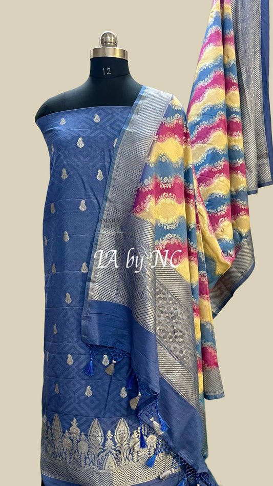 Prussian Banarasi Pure Munga Silk Dress materials