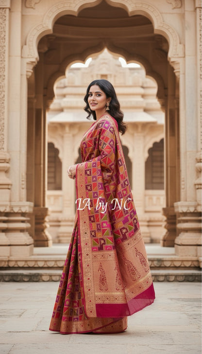 Mulberry Banarasi Pure Katan Silk Tilfi Meenakari Rangkat Saree