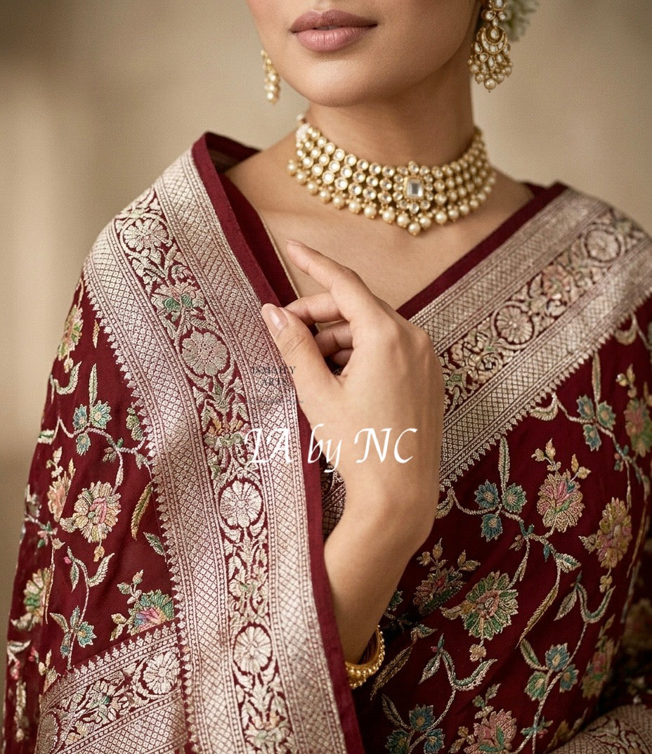 Byzantine Banarasi Pure Khaddi Georgette Saree
