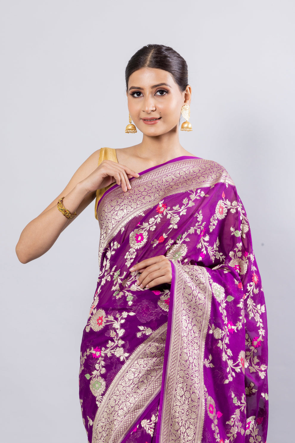 Byzantine Banarasi Pure Khaddi Georgette Meenakari Saree