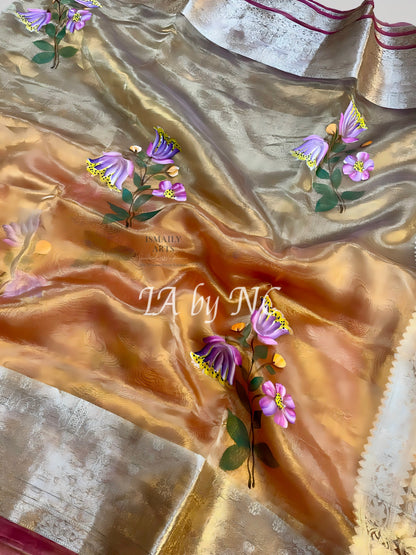 Tangerine Banarasi Pure Tissue Silk Saree