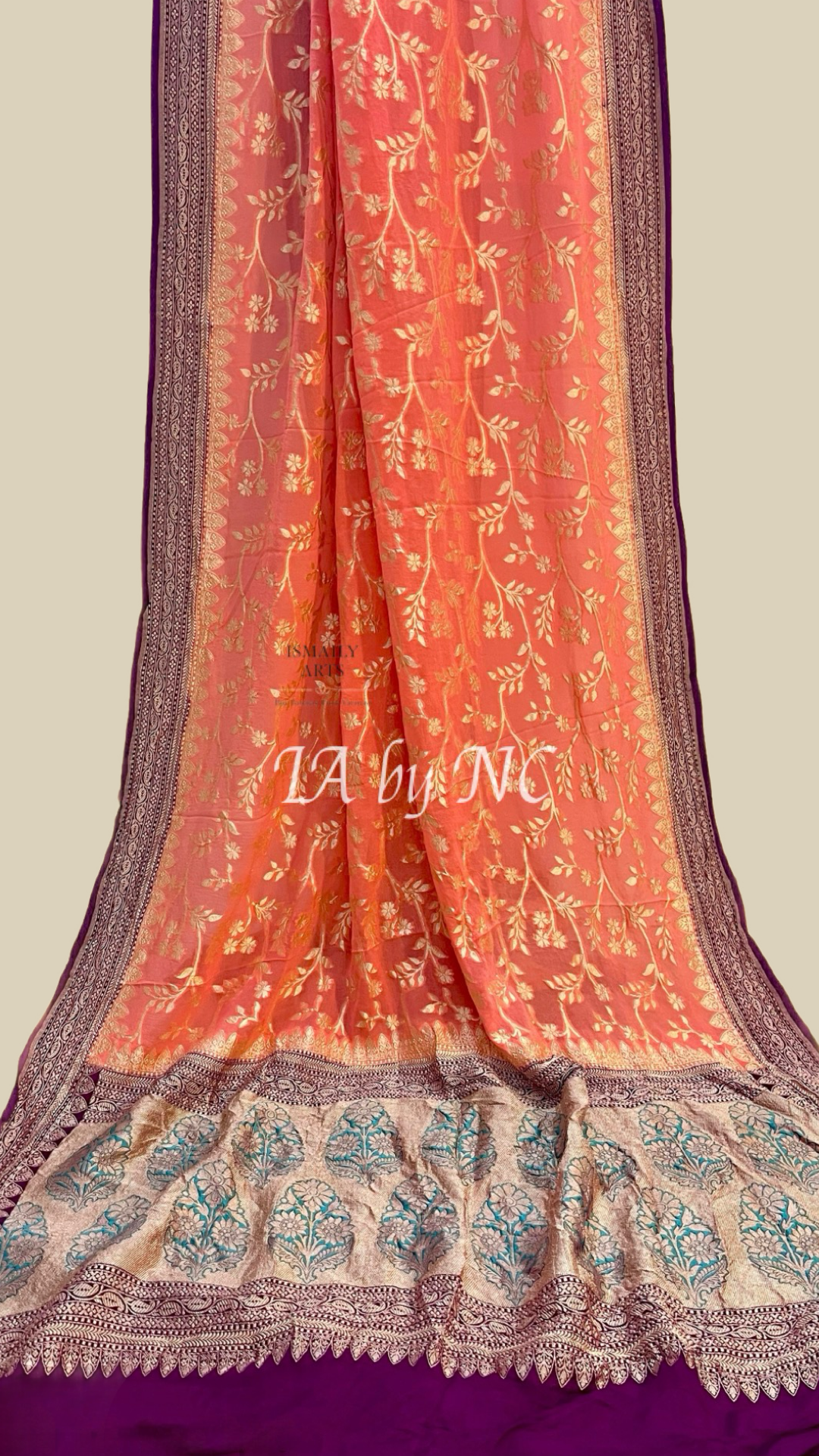 Salmon Banarasi Pure Khaddi Georgette Saree