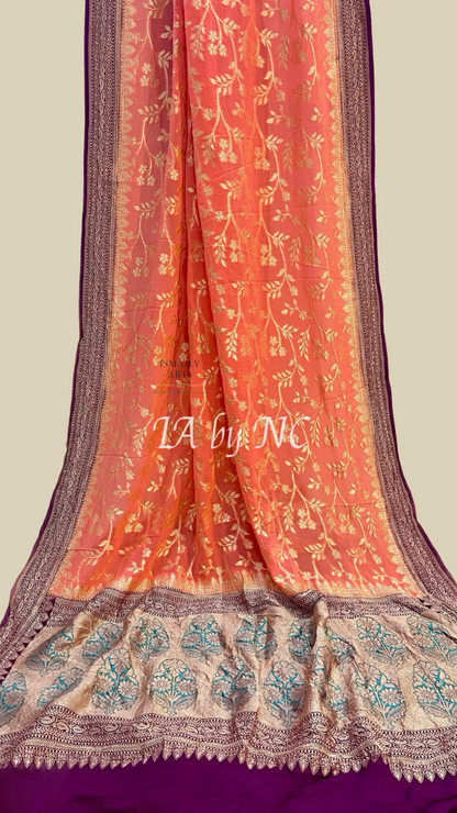 Salmon Banarasi Pure Khaddi Georgette Saree