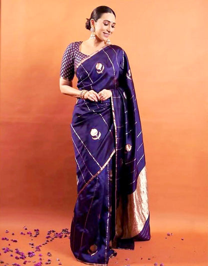 Karishma Kapoor inspired Space Banarasi Pure Katan Silk Raw Mango Kadwa Saree