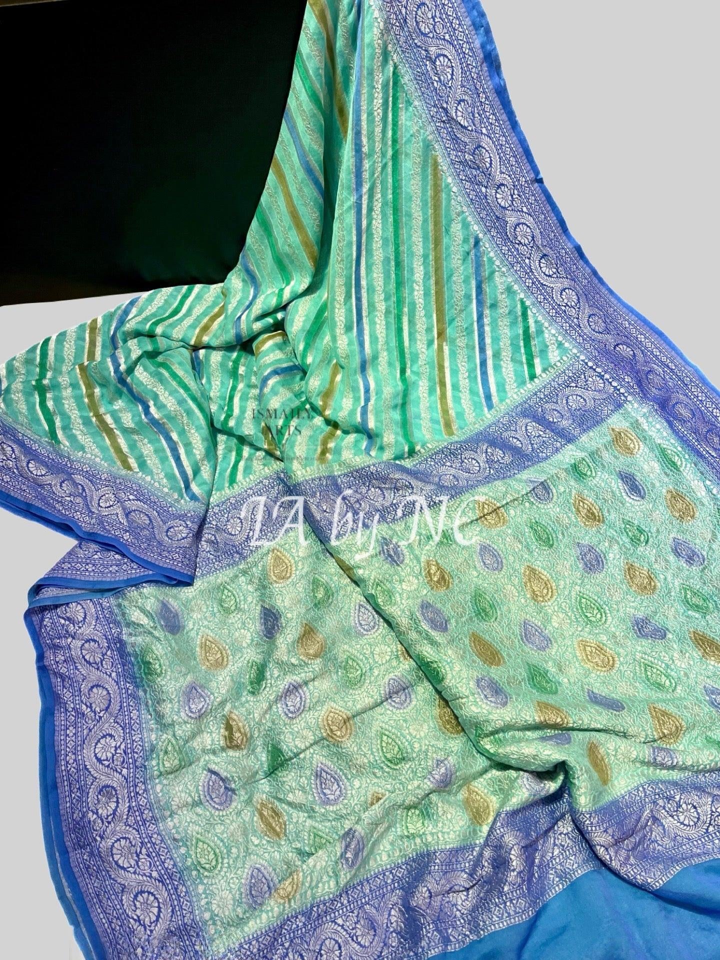 Turquoise Banarasi Pure Khaddi Georgette Saree