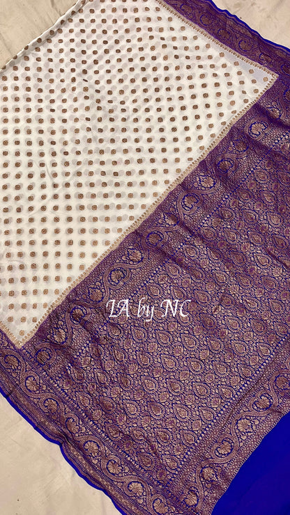 Offwhite Banarasi Pure Khaddi Georgette Saree