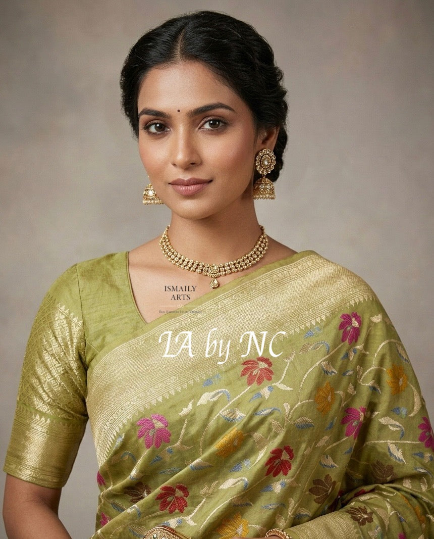 Olive Banarasi Pure Munga Silk Saree