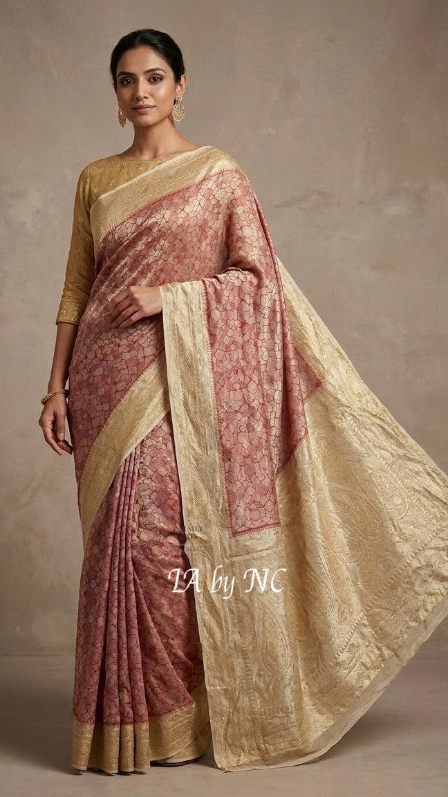 Carmine Banarasi Pure Khaddi Georgette Brocade Saree