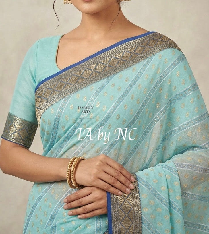 Prussian Banarasi Pure Khaddi Georgette Saree