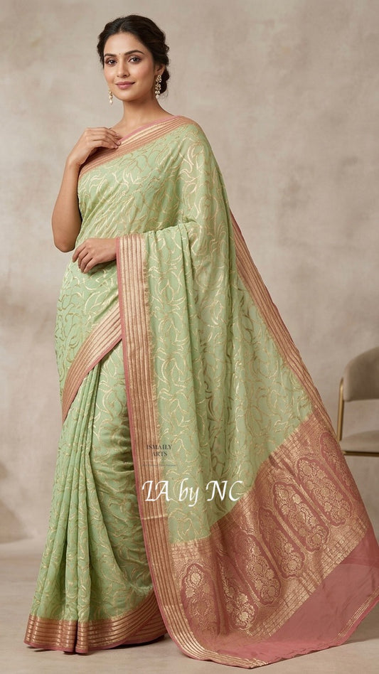 Sage Banarasi Pure Khaddi Georgette Saree