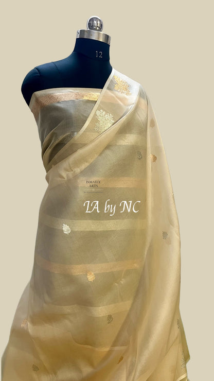 Beige Banarasi Pure Kora Silk Kadwa Saree