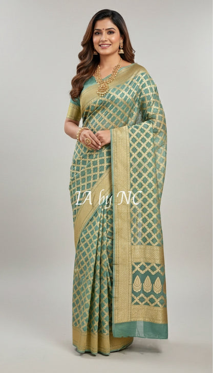Turquoise Banarasi Pure Khaddi Georgette Saree