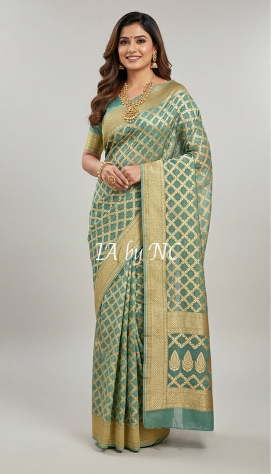 Turquoise Banarasi Pure Khaddi Georgette Saree