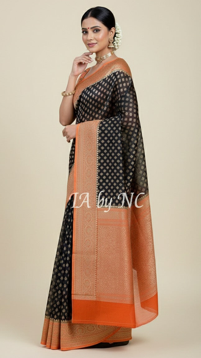 Black Banarasi Pure Khaddi Georgette Saree