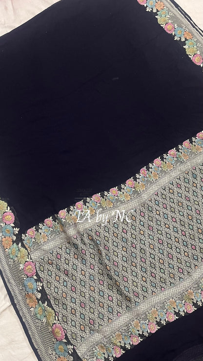 Black Banarasi Pure Khaddi Georgette Saree