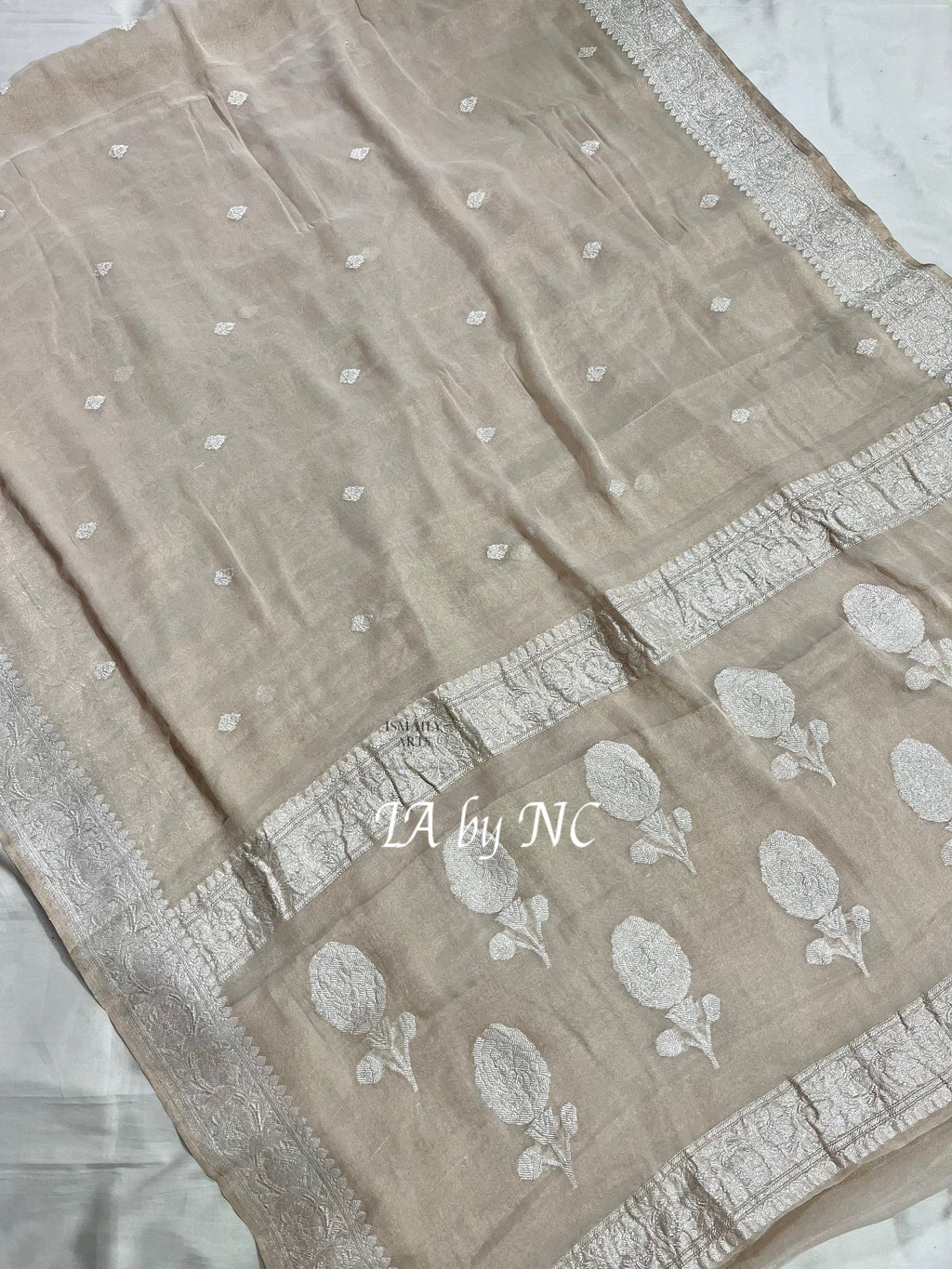 Natural Banarasi Pure Khaddi Tissue Georgette Kadwa Saree