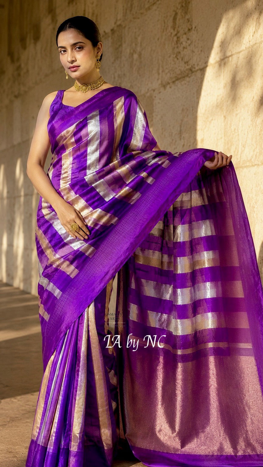 Crimson Banarasi Pure Tissue Silk Saree - Satin Border