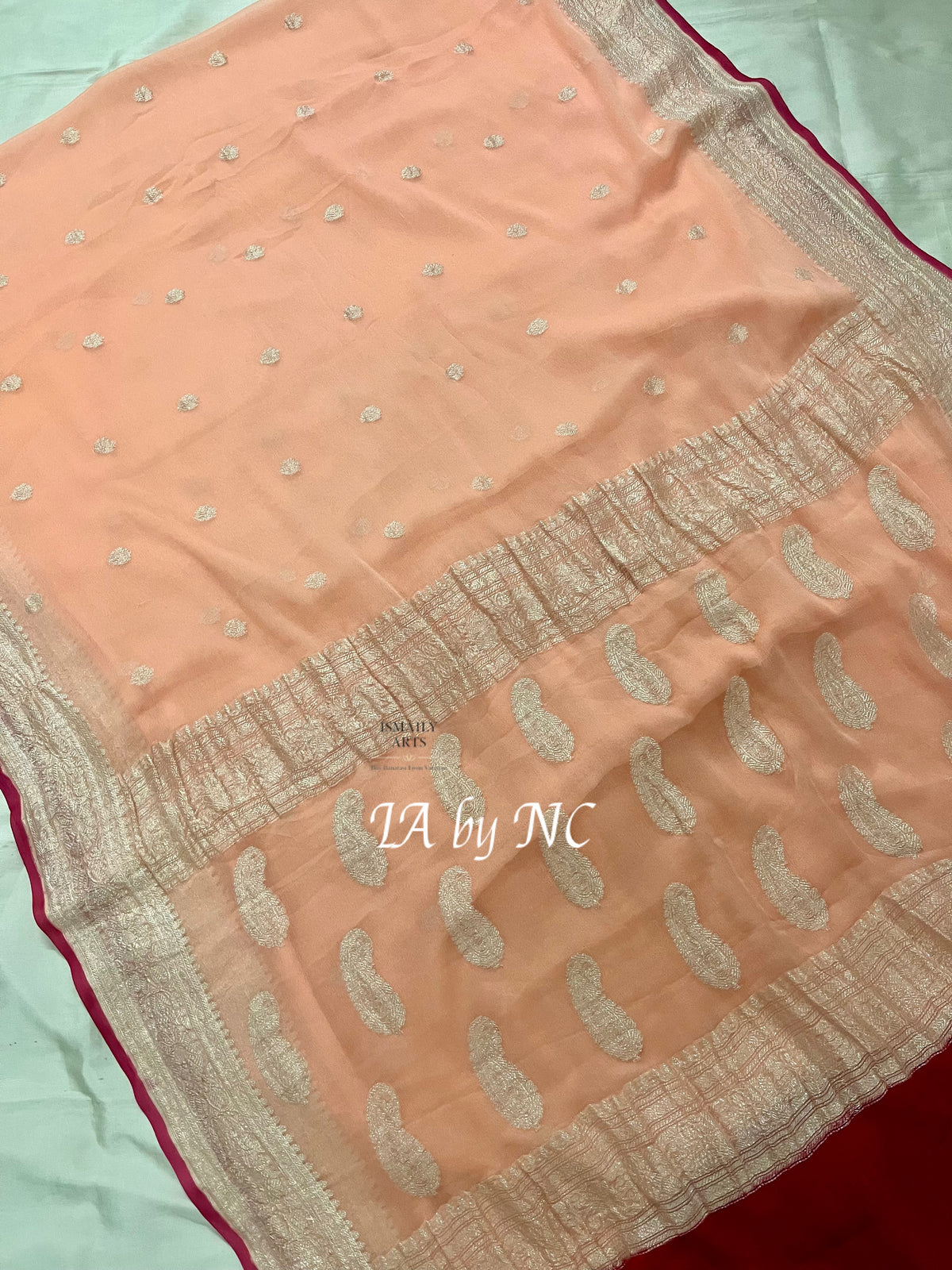 Peach Banarasi Pure Khaddi Georgette Kadwa Saree
