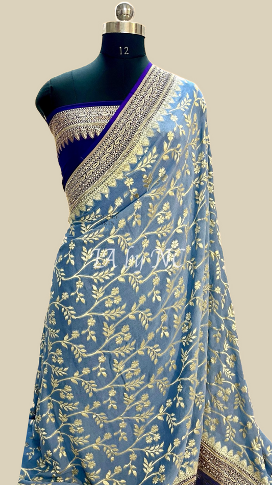 Airforce Banarasi Pure Khaddi Georgette Saree