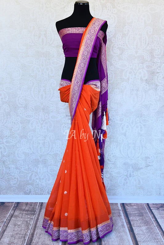 Scarlet Banarasi Pure Khaddi Georgette Kadwa Saree