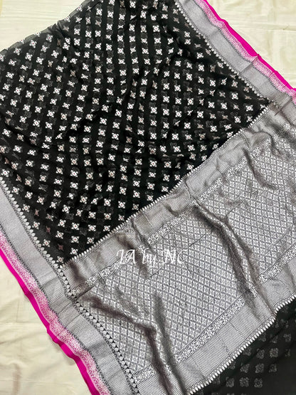 Black Banarasi Pure Khaddi Georgette Saree