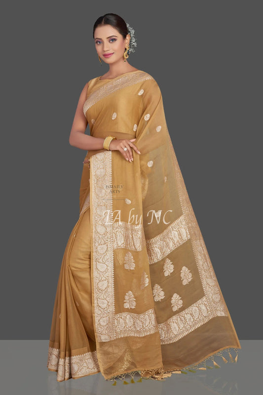 Copper Banarasi Pure Khaddi Georgette Kadwa Saree