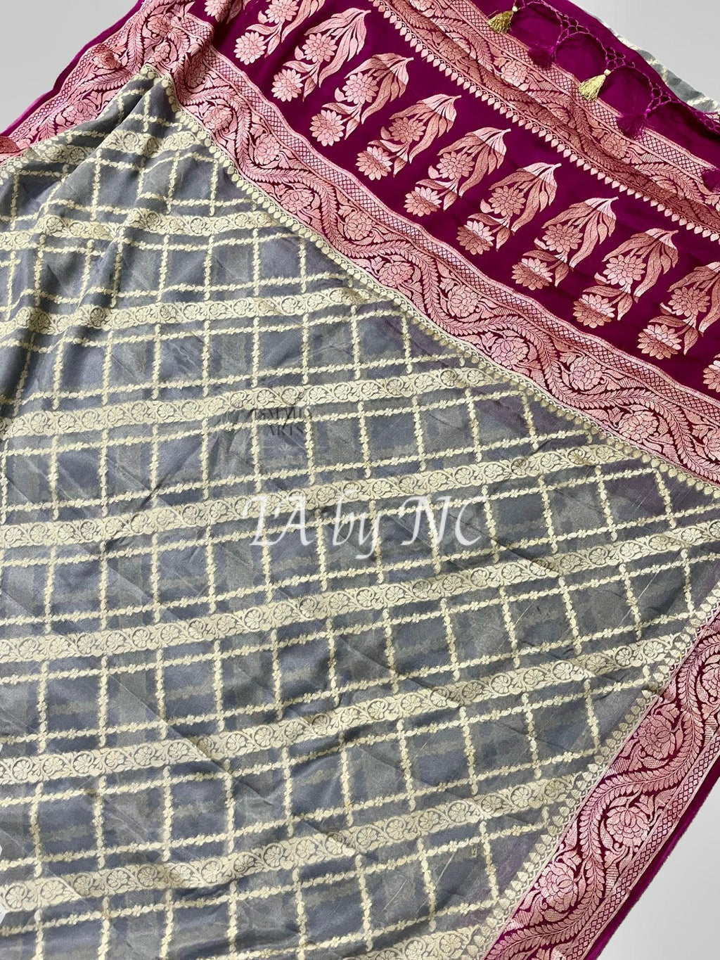 Pewter Banarasi Pure Chiffon Georgette Saree