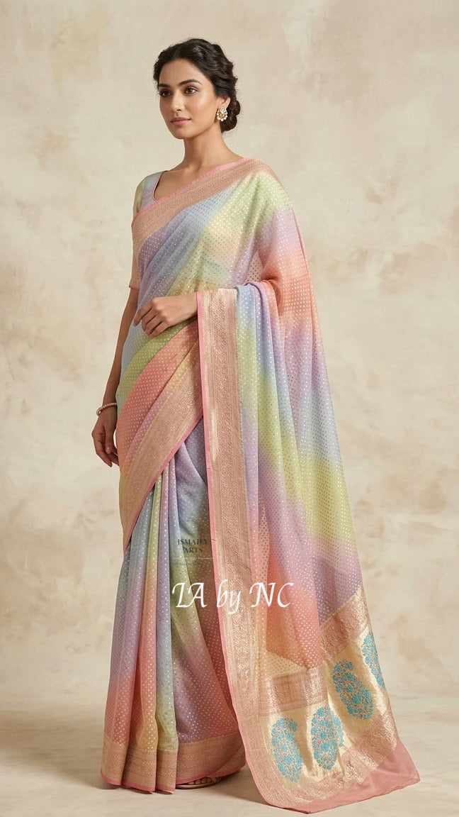 Salmon Banarasi Pure Khaddi Georgette Saree