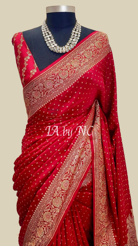 Carmine Banarasi Pure Khaddi Crepe Georgette Saree