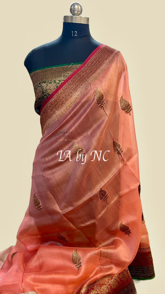Salmon Banarasi Pure Kora Silk Kadwa Saree