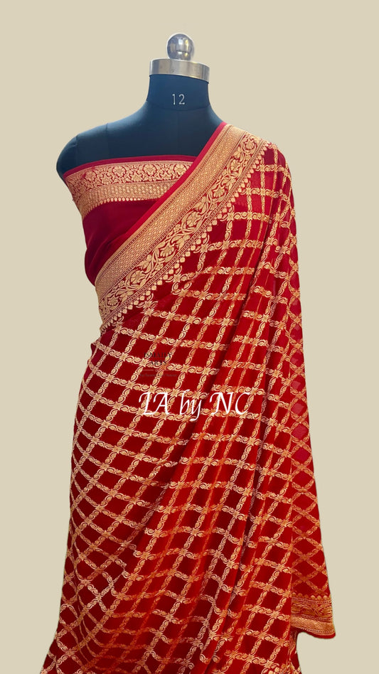 Crimson Banarasi Pure Khaddi Georgette Saree