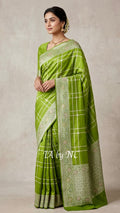 Avocado Banarasi Pure Khaddi Tussar Georgette Paithani Saree