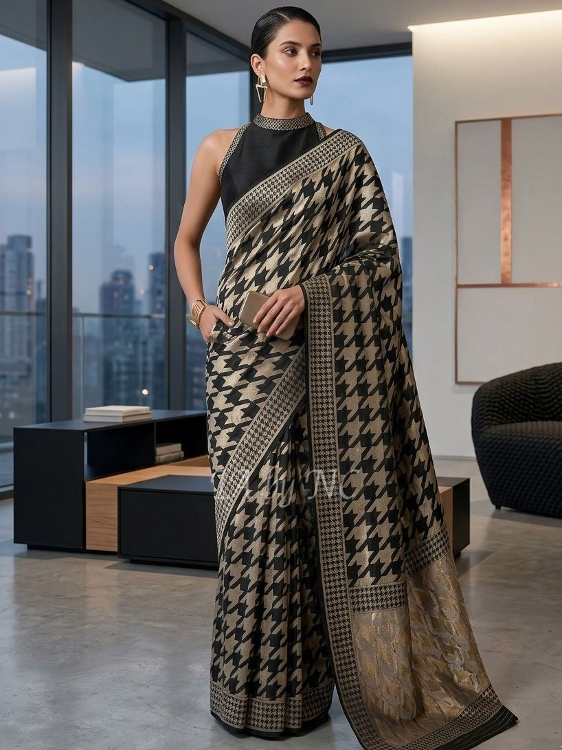 Black Banarasi Pure Khaddi Georgette Saree