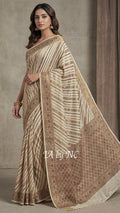 Beige Banarasi Pure Chiffon Georgette Saree