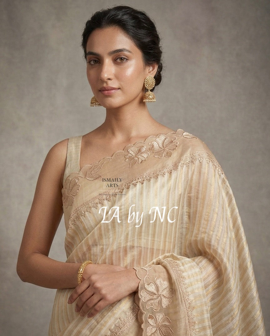Ivory Banarasi Pure Tissue Silk Designer Saree