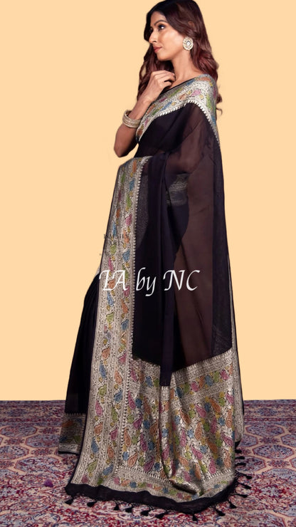 Black Banarasi Pure Khaddi Georgette Saree