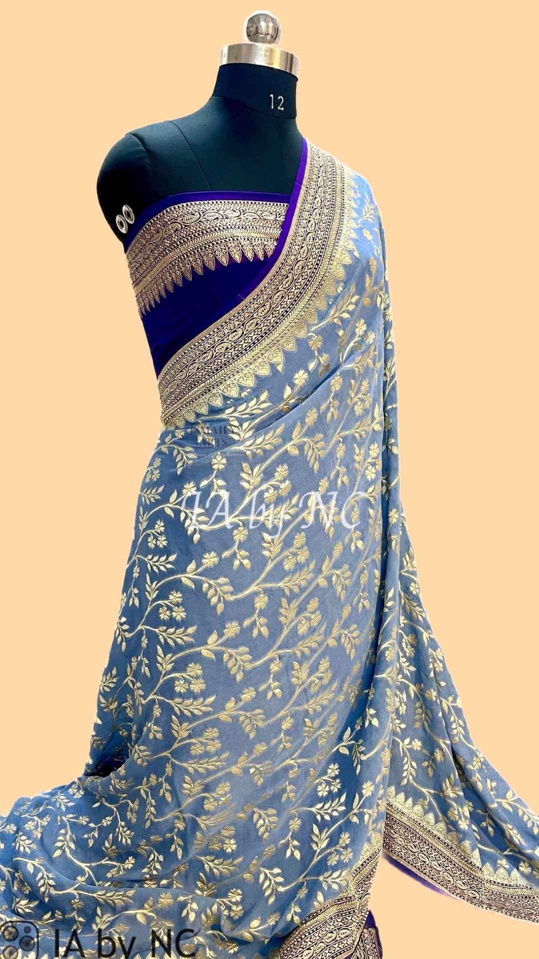 Airforce Banarasi Pure Khaddi Georgette Saree