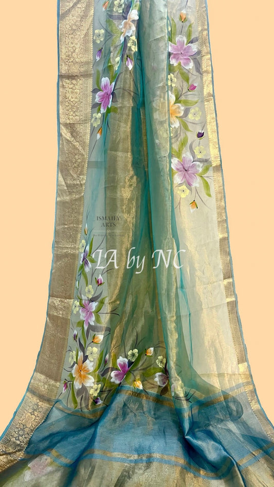 Turquoise Banarasi Pure Tissue Silk Saree