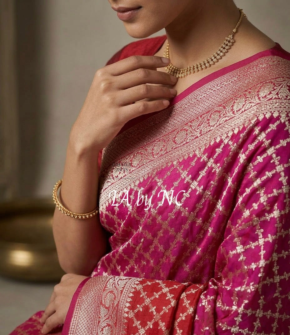 Crimson Banarasi Pure Khaddi Georgette Saree